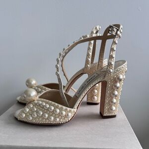 Jimmy Choo Pearl Embellished Ivory Heels